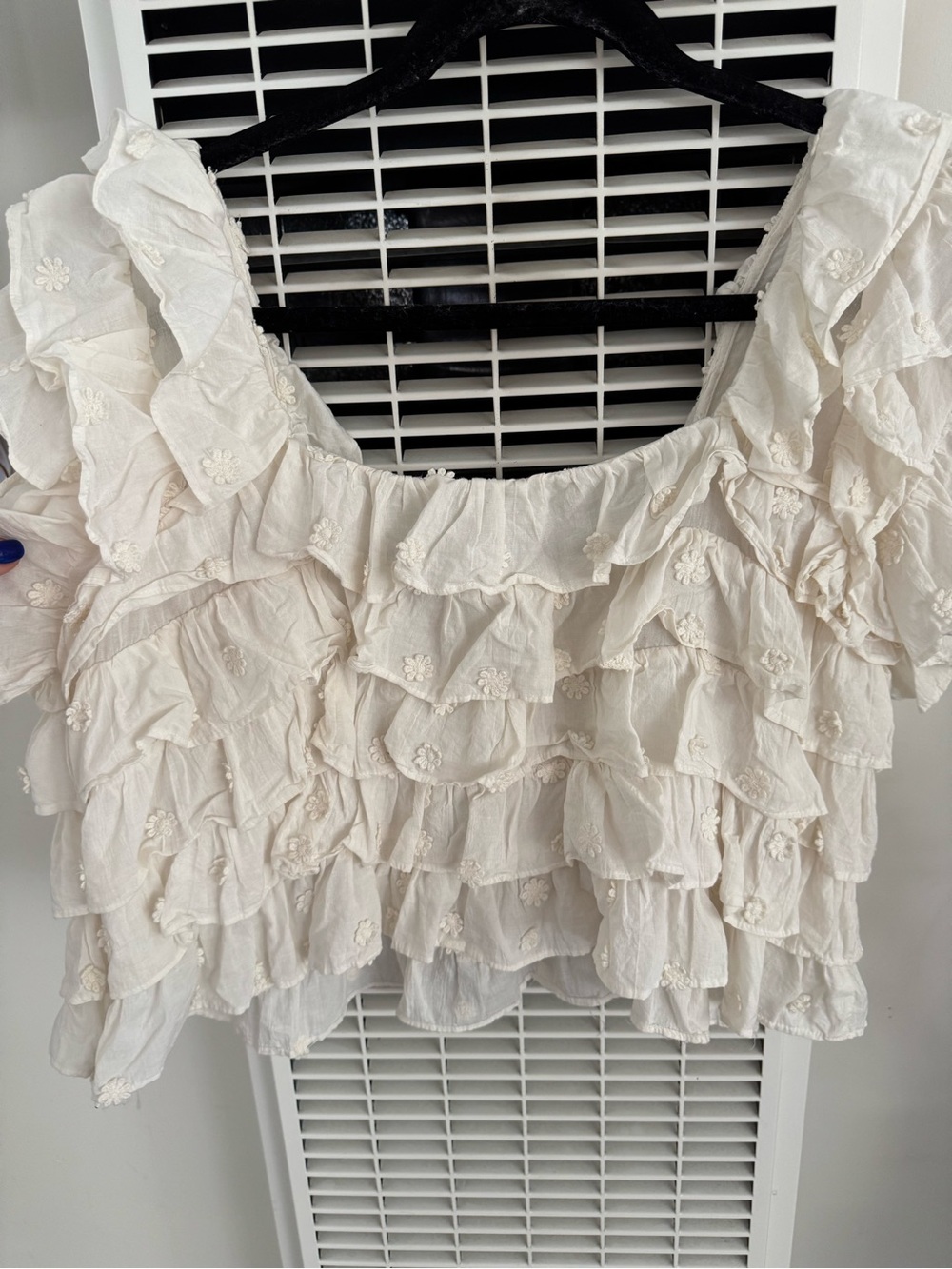 FARM Rio Ivory Ruffled Crochet-Embellished Blouse - Picture 4 of 4